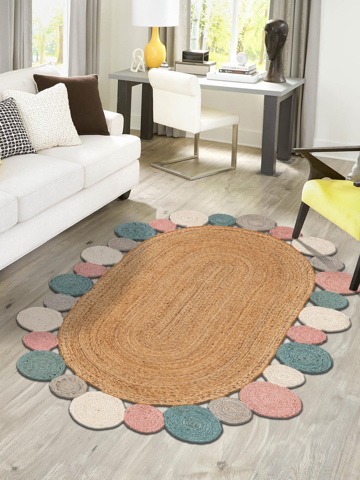 Multicolor 2' x 3' 1 Braided Jute Oval Area Rug 100% Jute Hand Braided Natural Eco-Friendly Boho Style Carpet for Living Rooms Dining Office Space Dorms for Sale at Rug Engine