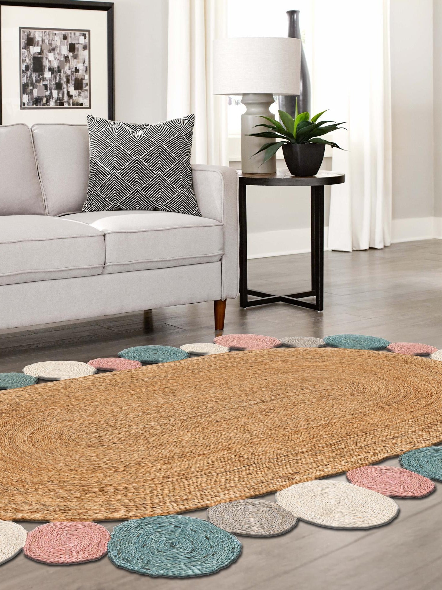 Multicolor 2' x 3' 1 Braided Jute Oval Area Rug 100% Jute Hand Braided Natural Eco-Friendly Boho Style Carpet for Living Rooms Dining Office Space Dorms for Sale at Rug Engine