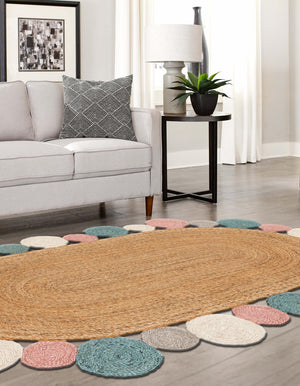 Multicolor 2' x 3' 1 Braided Jute Oval Rug
