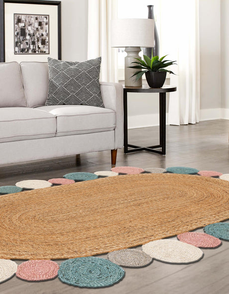 Multicolor 2' x 3' 1 Braided Jute Oval Area Rug 100% Jute Hand Braided Natural Eco-Friendly Boho Style Carpet for Living Rooms Dining Office Space Dorms for Sale at Rug Engine
