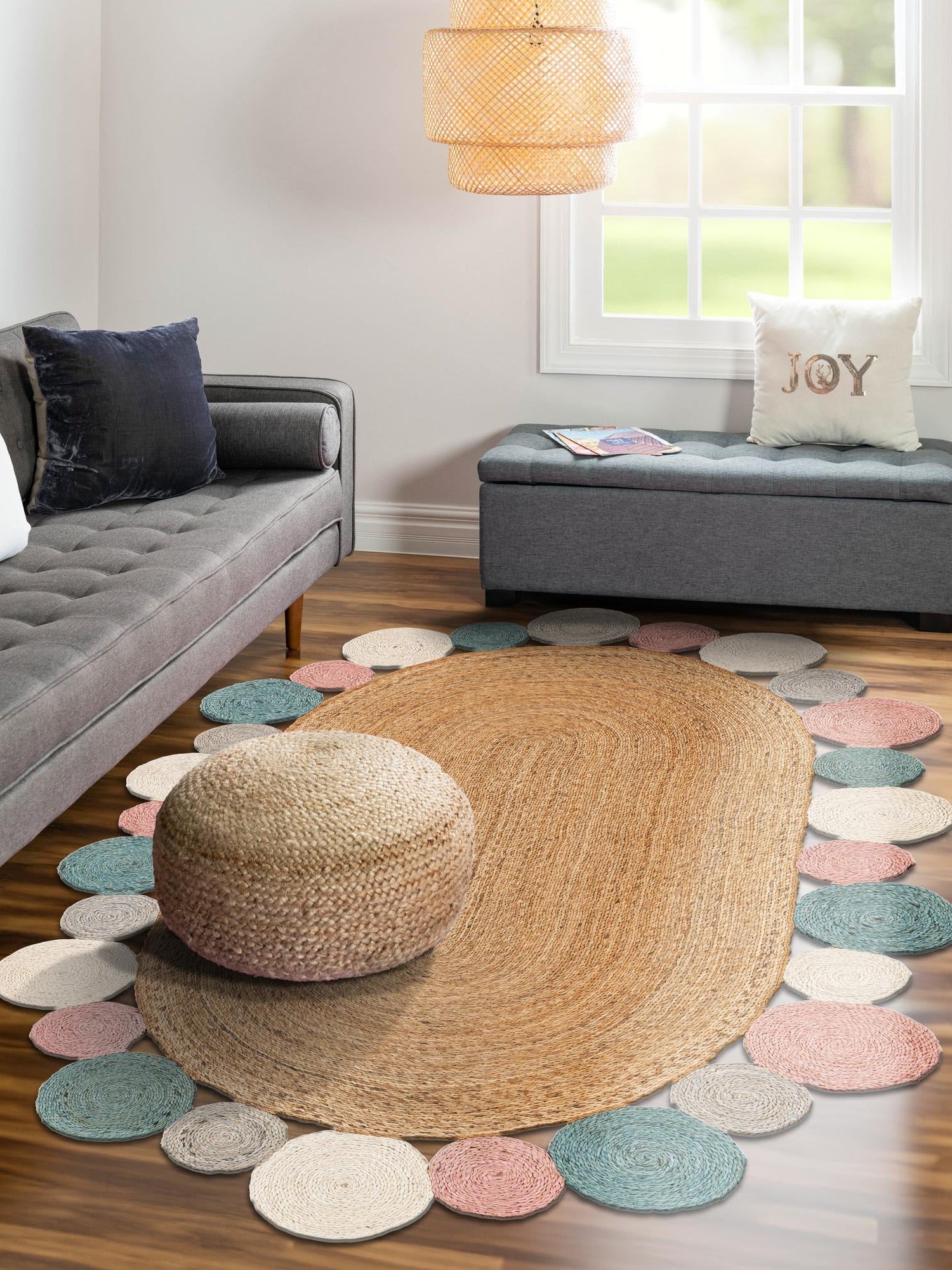 Multicolor 2' x 3' 1 Braided Jute Oval Area Rug 100% Jute Hand Braided Natural Eco-Friendly Boho Style Carpet for Living Rooms Dining Office Space Dorms for Sale at Rug Engine