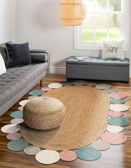 Multicolor 2' x 3' 1 Braided Jute Oval Area Rug 100% Jute Hand Braided Natural Eco-Friendly Boho Style Carpet for Living Rooms Dining Office Space Dorms for Sale at Rug Engine