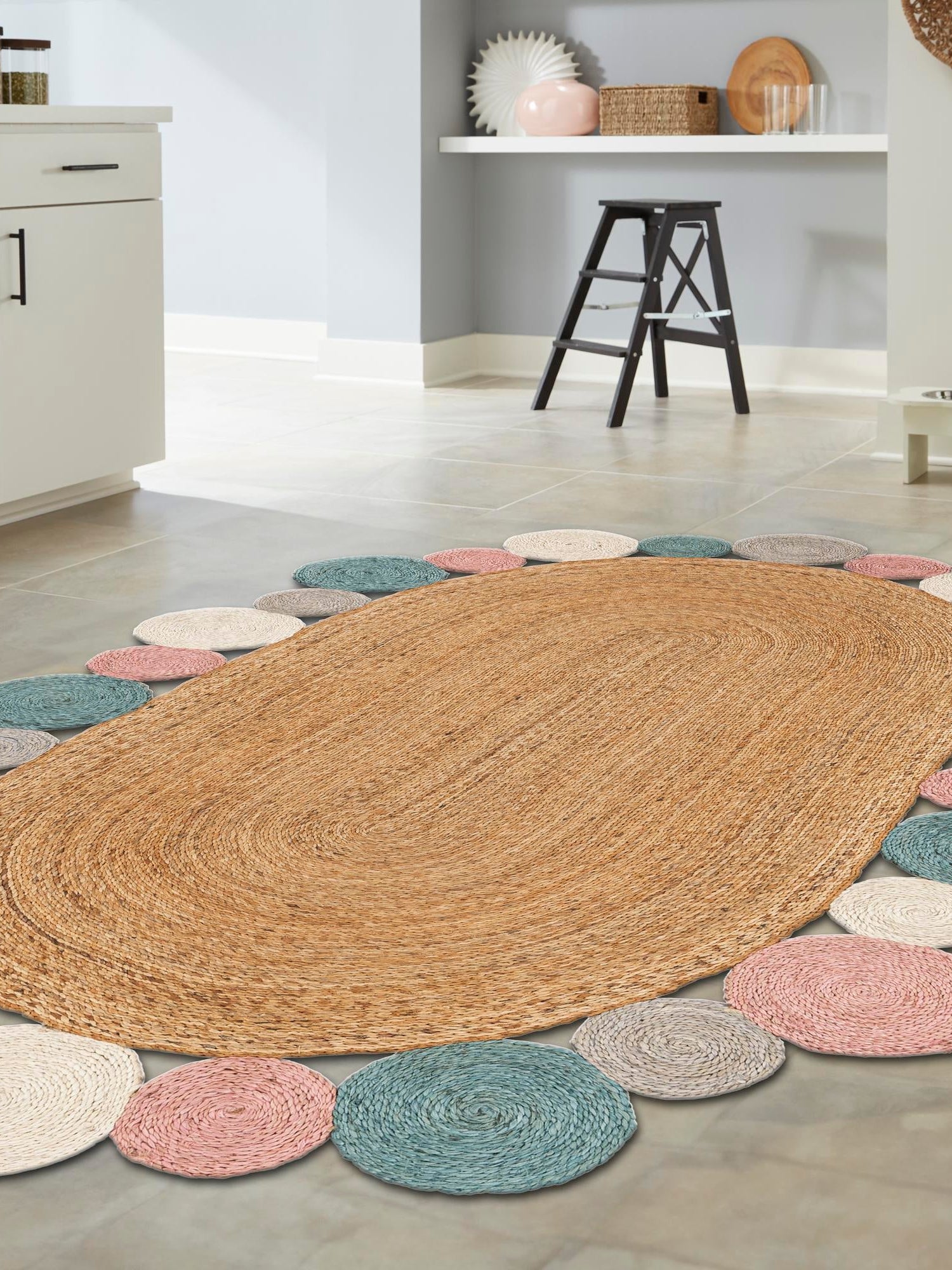 Multicolor 5' 1 x 8' Braided Jute Oval Area Rug 100% Jute Hand Braided Natural Eco-Friendly Boho Style Carpet for Living Rooms Dining Office Space Dorms for Sale at Rug Engine