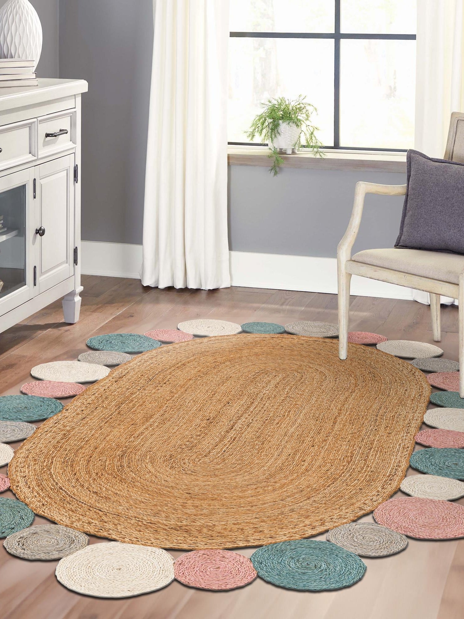 Multicolor 5' 1 x 8' Braided Jute Oval Area Rug 100% Jute Hand Braided Natural Eco-Friendly Boho Style Carpet for Living Rooms Dining Office Space Dorms for Sale at Rug Engine