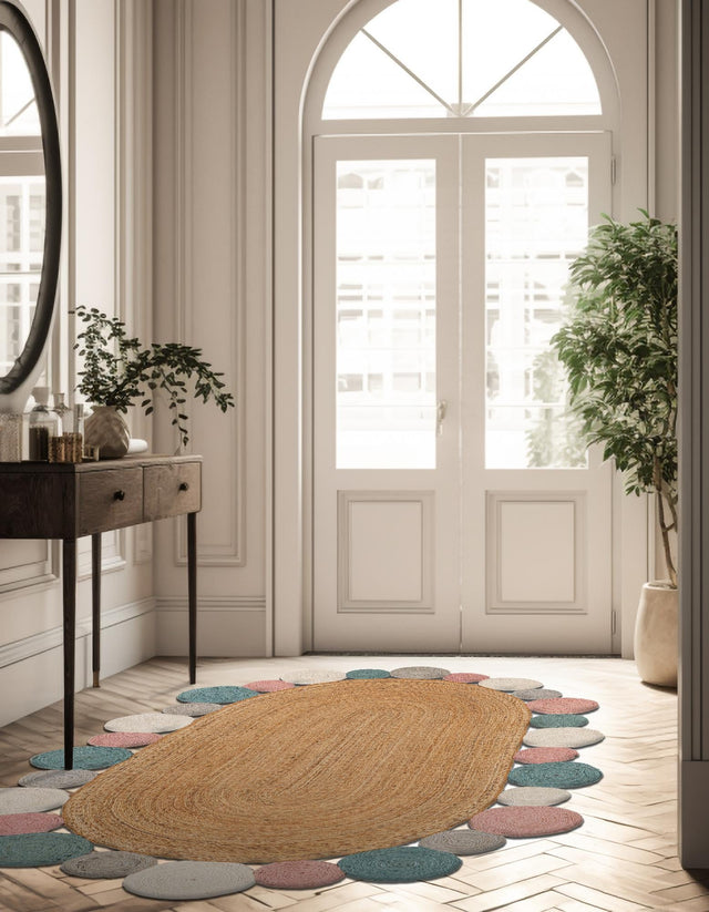 Multicolor 2' x 3' 1 Braided Jute Oval Rug