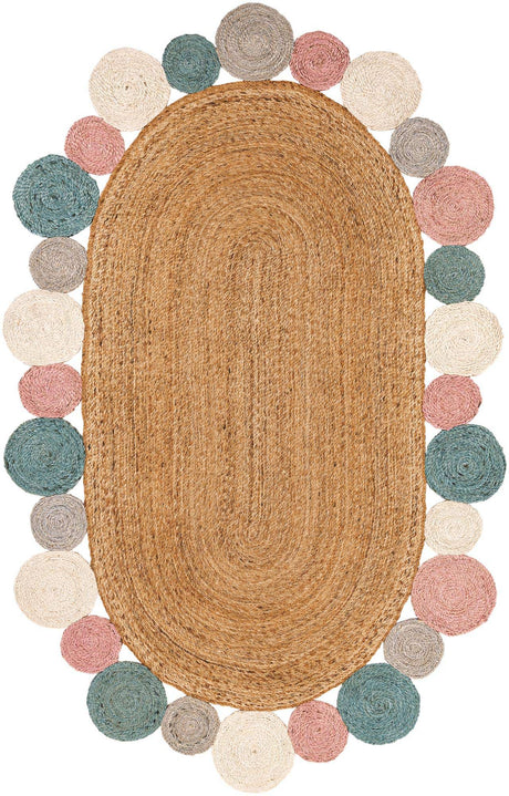 Multicolor 5' 1 x 8' Braided Jute Oval Rug