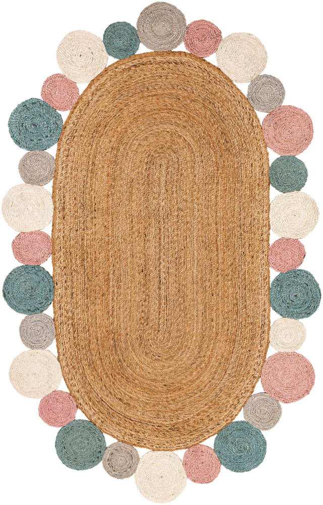 Multicolor 5' 1 x 8' Braided Jute Oval Rug