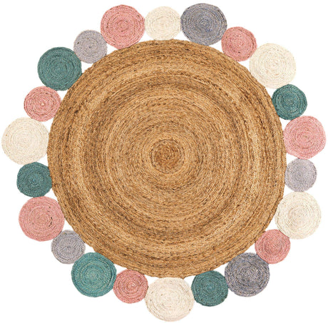 Multicolor 6' 1 x 6' 1 Braided Jute Round Rug