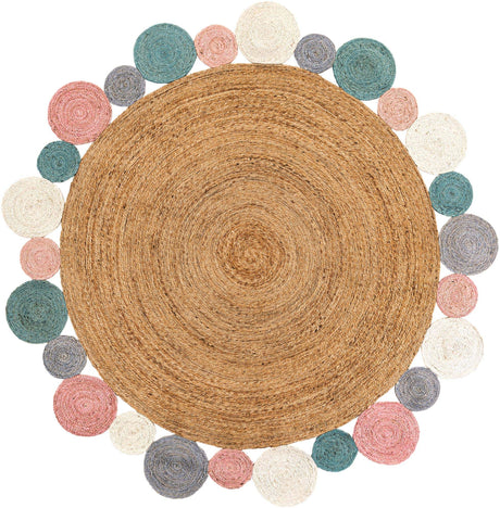 Multicolor 8' x 8' Braided Jute Round Rug