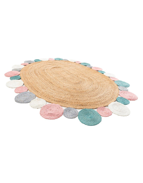Multicolor 7' 10 x 10' Braided Jute Oval Area Rug 100% Jute Hand Braided Natural Eco-Friendly Boho Style Carpet for Living Rooms Dining Office Space Dorms for Sale at Rug Engine