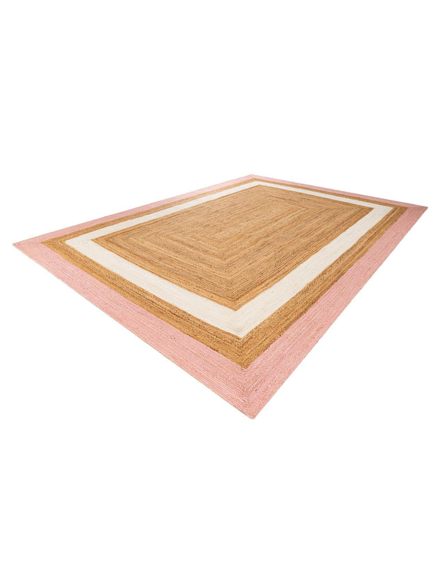 Pink White Natural 10' x 14' 1 Braided Jute Rectangle Rug