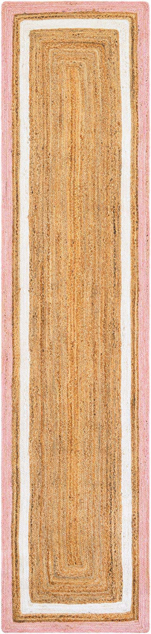 Pink White Natural 3' x 12' Braided Jute Runner Rug
