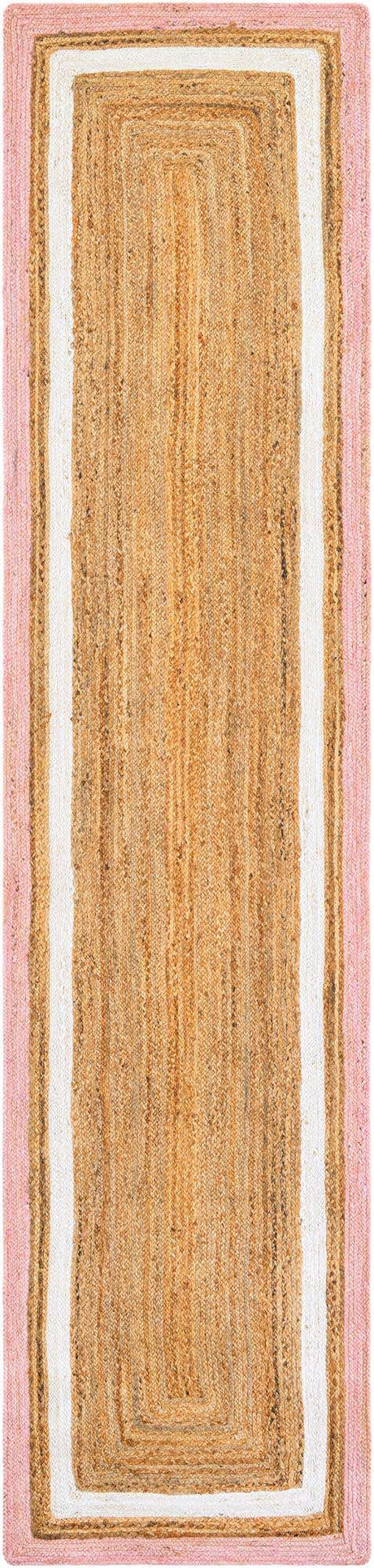 Pink White Natural 3' x 12' Braided Jute Runner Rug