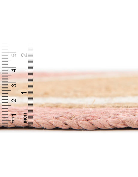 Pink White Natural 7' 10 x 7' 10 Braided Jute Round Area Rug 100% Jute Hand Braided Natural Eco-Friendly Boho Style Carpet for Living Rooms Dining Office Space Dorms for Sale at Rug Engine