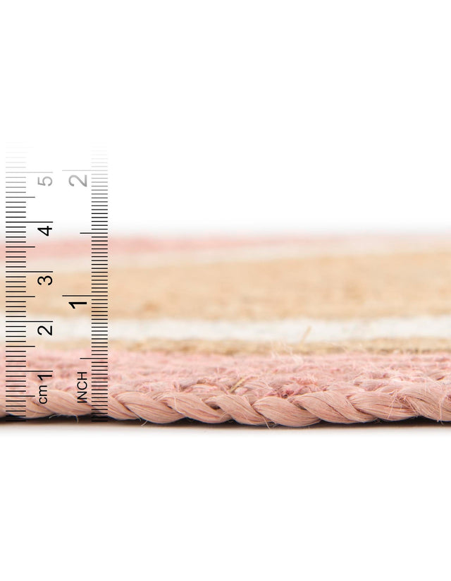Pink White Natural 4' 1 x 4' 1 Braided Jute Round Rug