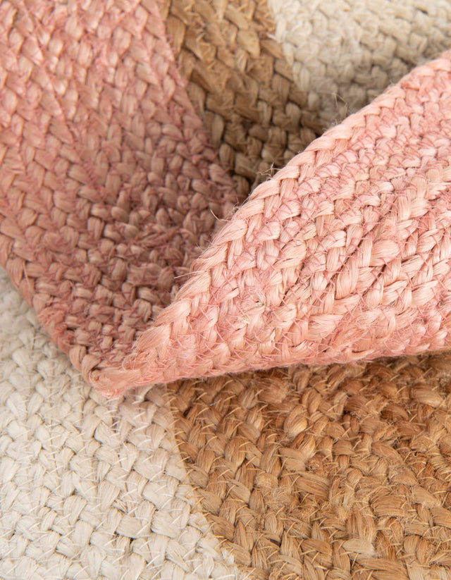 Pink White Natural 8' x 8' Braided Jute Round Rug