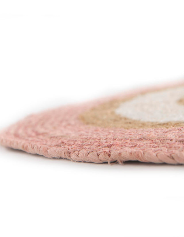 Pink White Natural 8' x 8' Braided Jute Round Rug