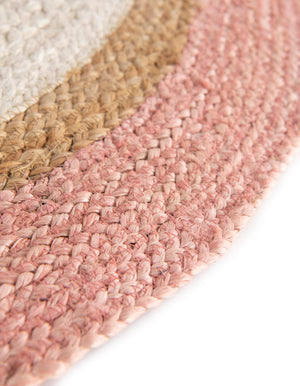 Pink White Natural 8' x 8' Braided Jute Round Rug