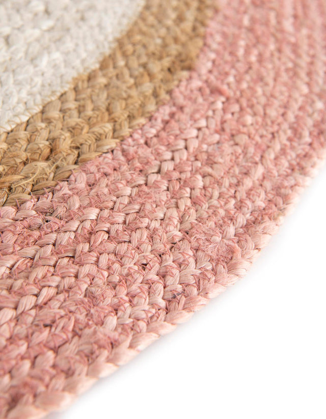 Pink White Natural 8' x 8' Braided Jute Round Rug