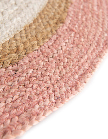 Pink White Natural 5' 1 x 5' 1 Braided Jute Round Area Rug 100% Jute Hand Braided Natural Eco-Friendly Boho Style Carpet for Living Rooms Dining Office Space Dorms for Sale at Rug Engine