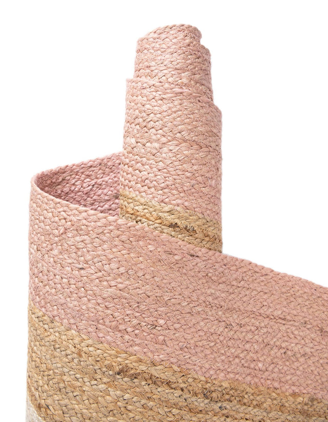 Pink White Natural 8' x 8' Braided Jute Round Rug