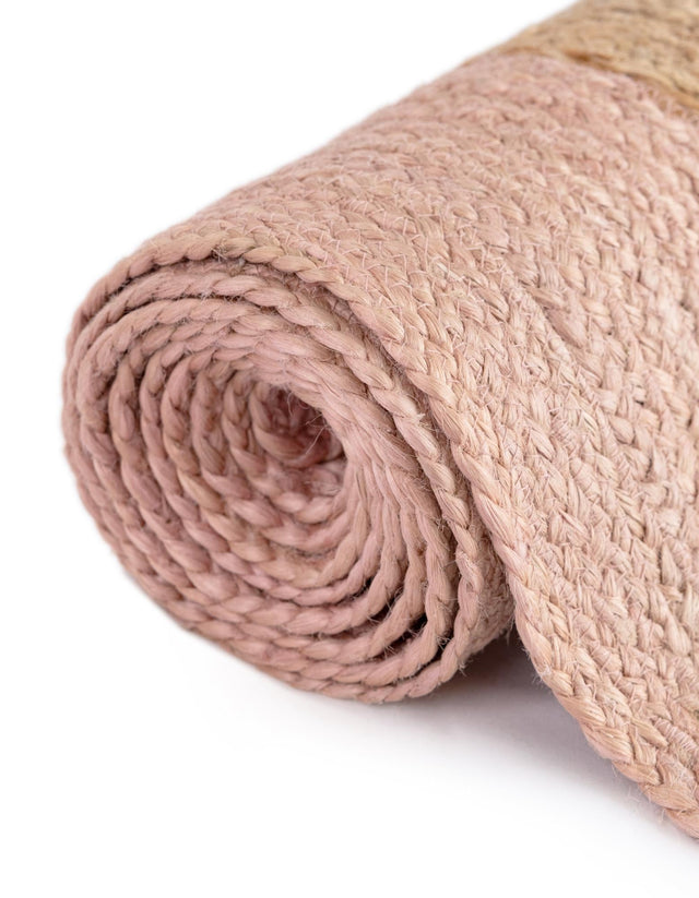 Pink White Natural 8' x 8' Braided Jute Round Rug