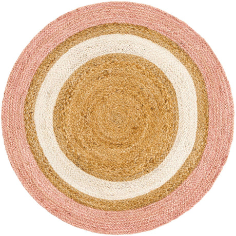 Pink White Natural 3' 1 x 3' 1 Braided Jute Round Rug