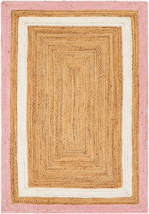 Pink White Natural 4' 1 x 6' 1 Braided Jute Rectangle Rug