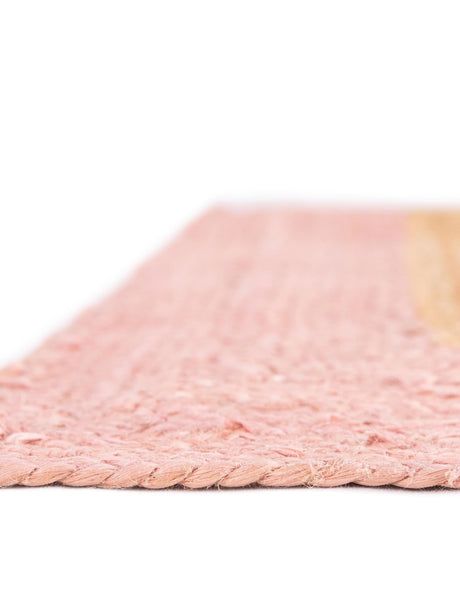 Pink White Natural 4' 1 x 6' 1 Braided Jute Rectangle Area Rug 100% Jute Hand Braided Natural Eco-Friendly Boho Style Carpet for Living Rooms Dining Office Space Dorms for Sale at Rug Engine