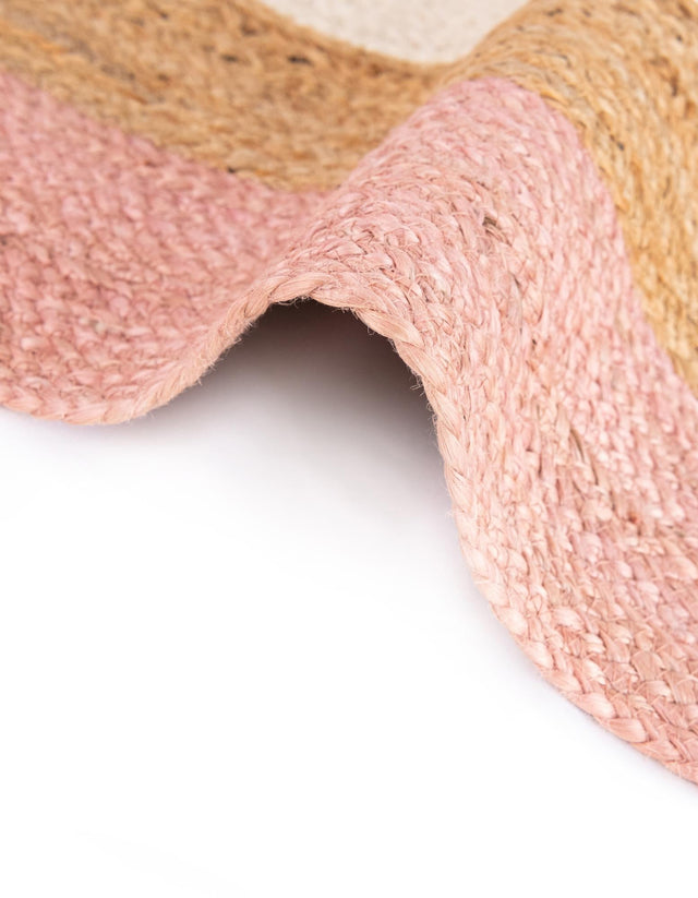 Pink White Natural 2' x 3' 1 Braided Jute Rectangle Rug