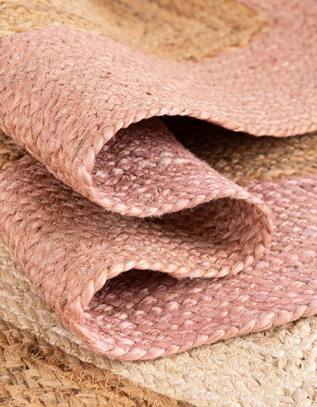 Pink White Natural 9' x 12' Braided Jute Rectangle Area Rug 100% Jute Hand Braided Natural Eco-Friendly Boho Style Carpet for Living Rooms Dining Office Space Dorms for Sale at Rug Engine