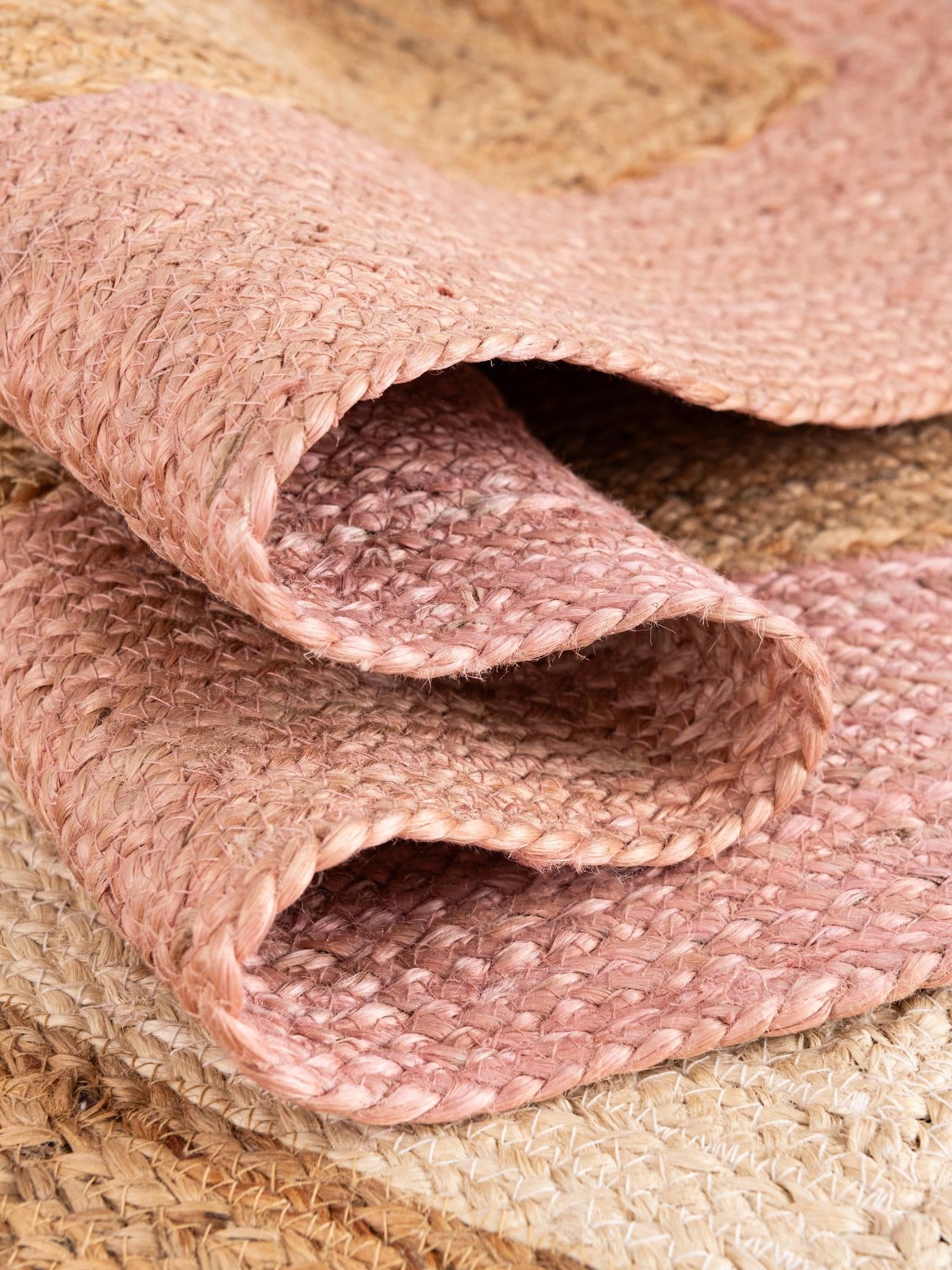 Pink White Natural 10' x 14' 1 Braided Jute Rectangle Area Rug 100% Jute Hand Braided Natural Eco-Friendly Boho Style Carpet for Living Rooms Dining Office Space Dorms for Sale at Rug Engine