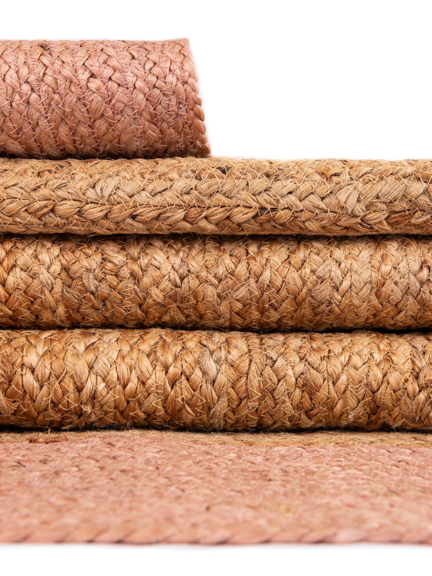 Pink White Natural 10' x 14' 1 Braided Jute Rectangle Area Rug 100% Jute Hand Braided Natural Eco-Friendly Boho Style Carpet for Living Rooms Dining Office Space Dorms for Sale at Rug Engine