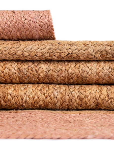 Pink White Natural 10' x 14' 1 Braided Jute Rectangle Area Rug 100% Jute Hand Braided Natural Eco-Friendly Boho Style Carpet for Living Rooms Dining Office Space Dorms for Sale at Rug Engine