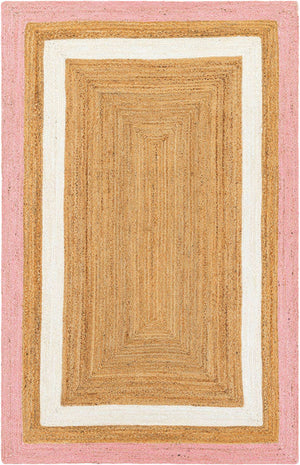 Pink White Natural 5' 1 x 8' Braided Jute Rectangle Area Rug 100% Jute Hand Braided Natural Eco-Friendly Boho Style Carpet for Living Rooms Dining Office Space Dorms for Sale at Rug Engine
