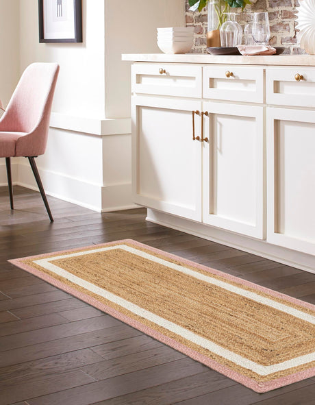 Pink White Natural 2' x 6' 1 Braided Jute Runner Area Rug 100% Jute Hand Braided Natural Eco-Friendly Boho Style Carpet for Living Rooms Dining Office Space Dorms for Sale at Rug Engine