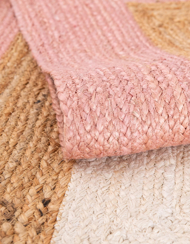 Pink White Natural 2' x 8' Braided Jute Runner Rug