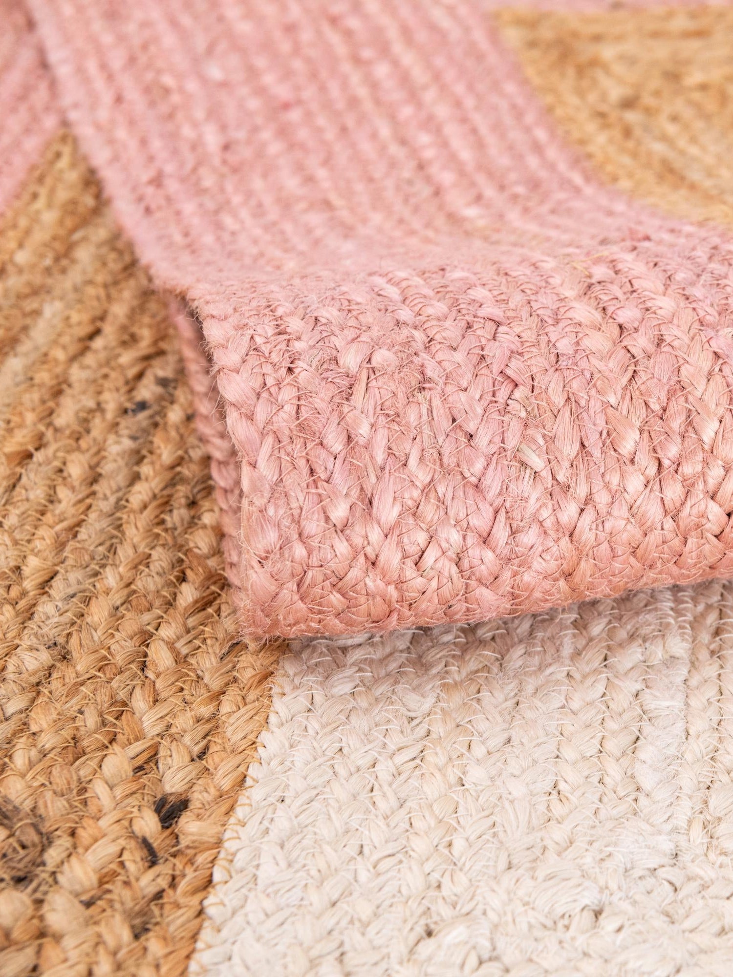 Pink White Natural 2' x 6' 1 Braided Jute Runner Area Rug 100% Jute Hand Braided Natural Eco-Friendly Boho Style Carpet for Living Rooms Dining Office Space Dorms for Sale at Rug Engine