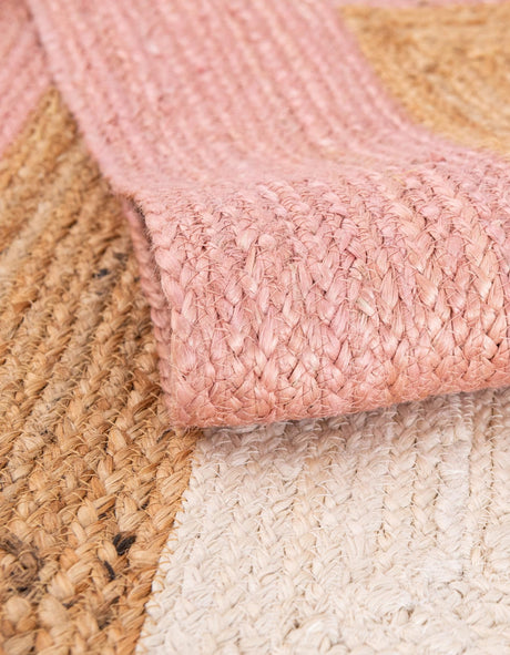 Pink White Natural 2' x 6' 1 Braided Jute Runner Area Rug 100% Jute Hand Braided Natural Eco-Friendly Boho Style Carpet for Living Rooms Dining Office Space Dorms for Sale at Rug Engine