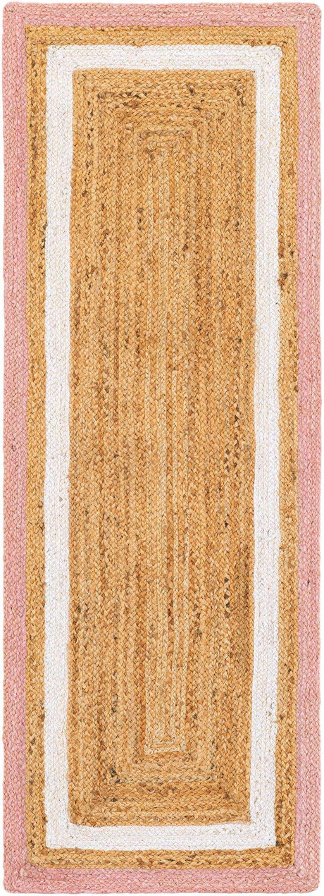 Pink White Natural 2' x 6' 1 Braided Jute Runner Rug