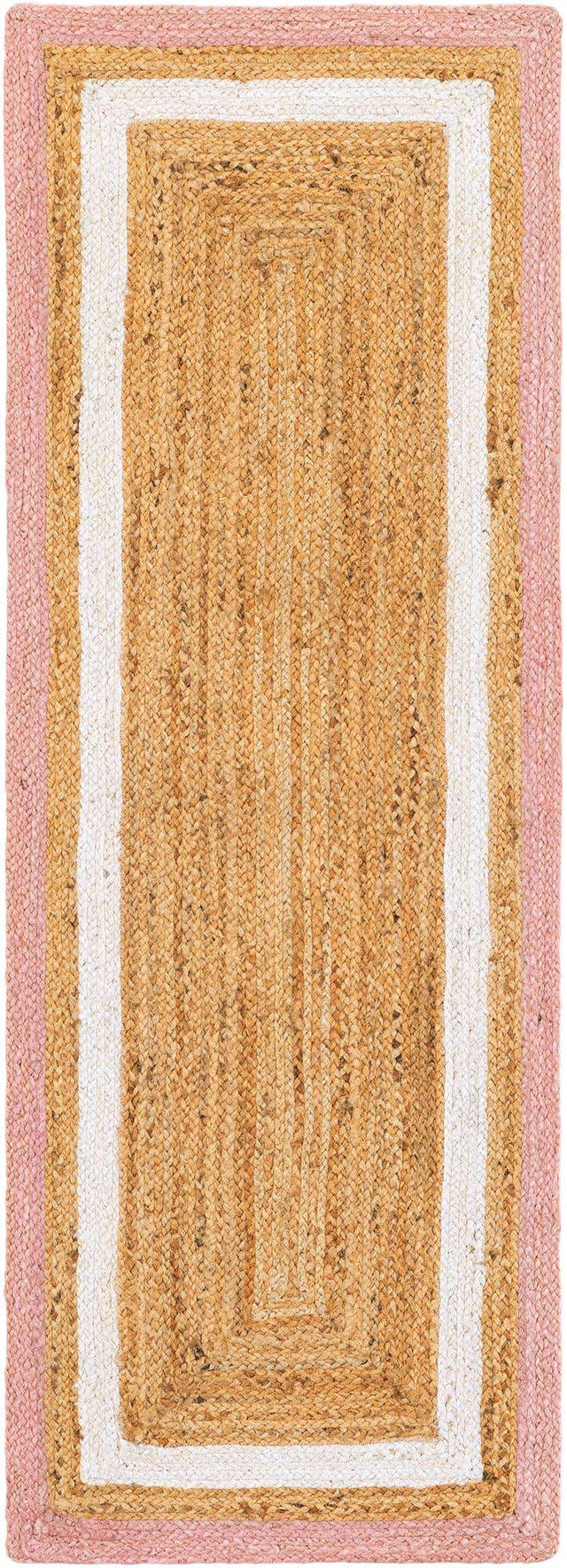 Pink White Natural 2' x 6' 1 Braided Jute Runner Rug