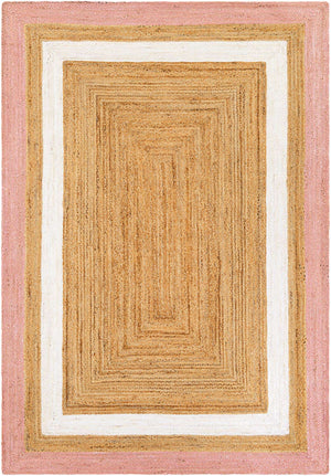 Pink White Natural 6' 1 x 9' Braided Jute Rectangle Rug