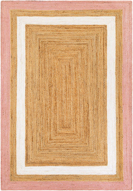 Pink White Natural 6' 1 x 9' Braided Jute Rectangle Rug
