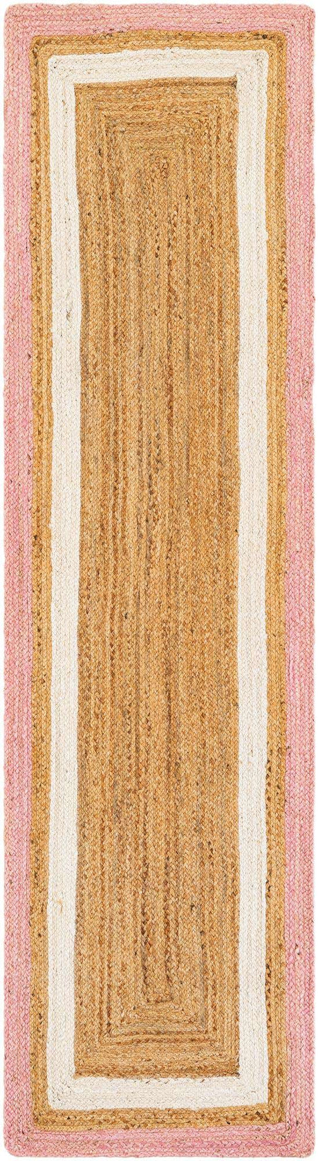 Pink White Natural 2' x 8' Braided Jute Runner Rug