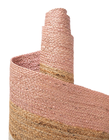Pink White Natural 7' 10 x 7' 10 Braided Jute Square Area Rug 100% Jute Hand Braided Natural Eco-Friendly Boho Style Carpet for Living Rooms Dining Office Space Dorms for Sale at Rug Engine