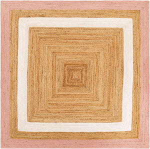 Pink White Natural 8' x 8' Braided Jute Square Rug
