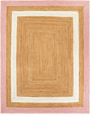 Pink White Natural 8' x 10' Braided Jute Rectangle Rug