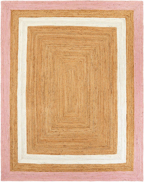 Pink White Natural 8' x 10' Braided Jute Rectangle Rug