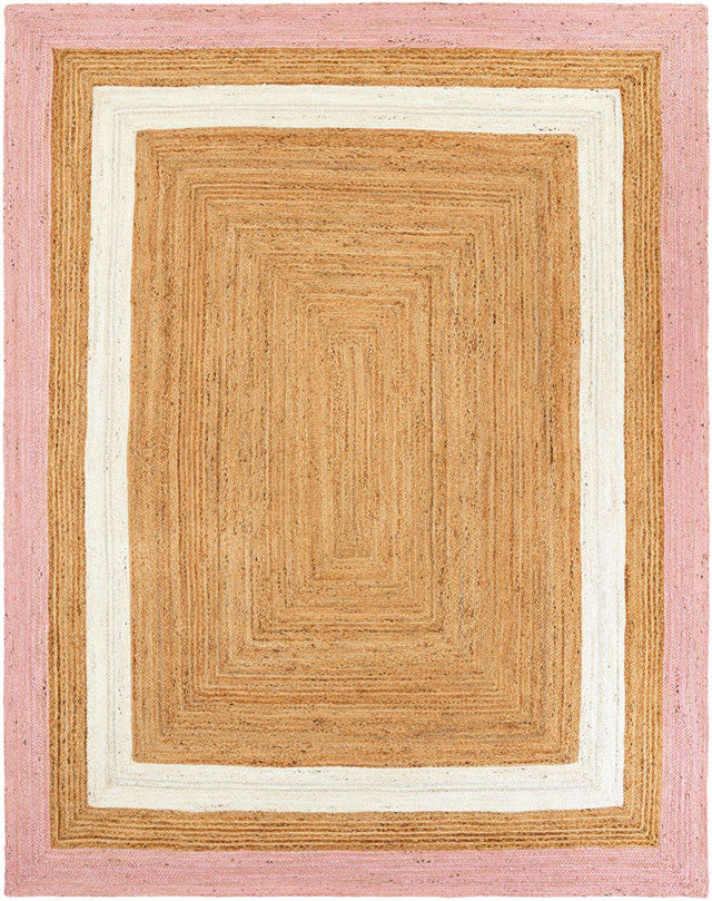 Pink White Natural 8' x 10' Braided Jute Rectangle Rug