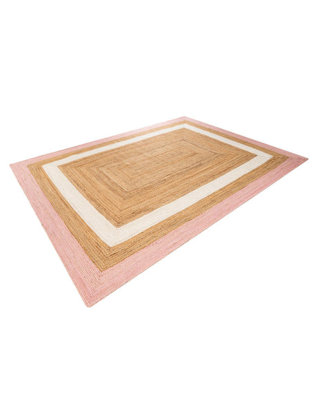 Pink White Natural 9' x 12' Braided Jute Rectangle Area Rug 100% Jute Hand Braided Natural Eco-Friendly Boho Style Carpet for Living Rooms Dining Office Space Dorms for Sale at Rug Engine